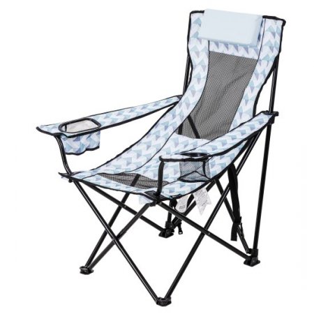 Ozark Trail Lounge Camp Chair,Detached Footrest,Blue and White Design,Padded Headrest,Adult,10.56lbs