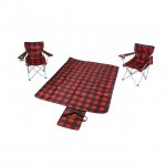 Ozark Trail 3 Piece Buffalo Plaid Camping Chairs and Blanket Combo, Red, Adult