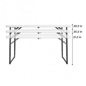 COSCO 4 ft. Centerfold Blow Mold Utility Table, Adjustable Height, White