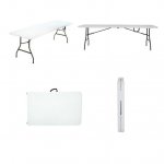 COSCO Deluxe 8 foot x 30 inch Fold-in-Half Blow Molded Folding Table, White