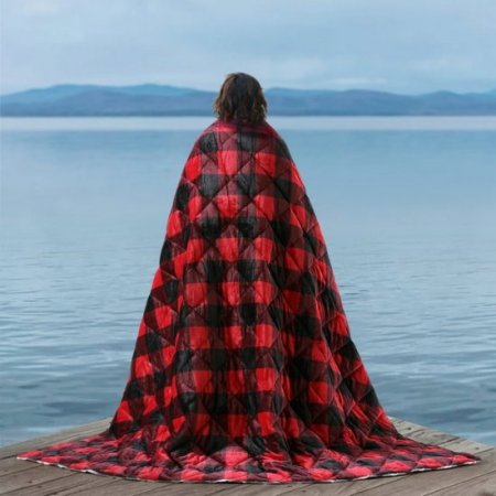 Coleman Indoor/Outdoor Flannel 84"x96" Red Black Buffalo Plaid Machine Washable Throw Blanket