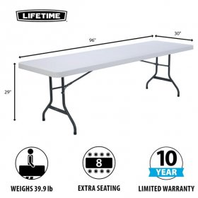 Lifetime 8 Foot Rectangle Folding Table, Indoor/Outdoor Commercial Grade, White Granite (22980)