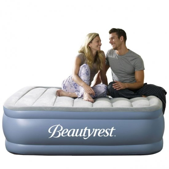 Beautyrest Hi Loft 17\" Queen Air Bed Mattress, Raised Inflatable Blow-Up Bed, Powerful Pump, Adjustable Firmness