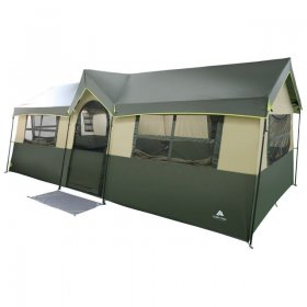 Ozark Trail Hazel Creek 12 Person 3-Room Cabin Tent, 20' x 9' x 84", Green