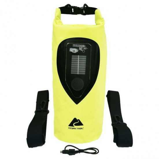 Ozark Trail 10 L Waterproof Portable Speaker Dry Bag with LED Lights, Waterproof Solar and USB Powered, Yellow