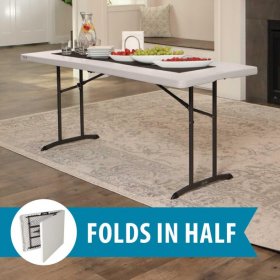 Lifetime 6 Foot Rectangle Fold-in-Half Table, Indoor/Outdoor Commercial Grade, Almond (80382)