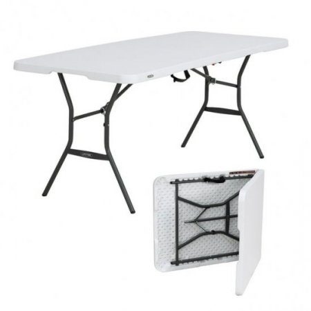 Lifetime 6 Foot Rectangle Fold-in-Half Table, Commercial Grade, White Granite (25011)