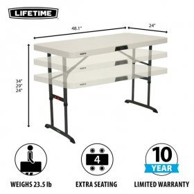 Lifetime 4 Foot Rectangle Folding Table Indoor/Outdoor Commercial Grade, Almond (80387)