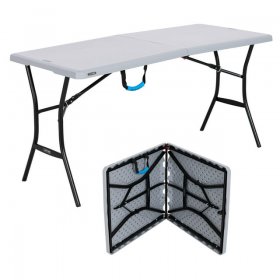 Lifetime 5 Foot Rectangle Fold-in-Half Table, Indoor/Outdoor Essential, Gray, 60.3" x 25.5" (80861)