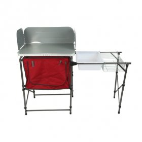 Ozark Trail Deluxe Camping Kitchen with Storage, Silver and Red, 31" Height x 13" Width x 8.25" Length