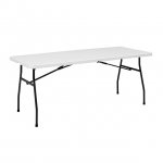 Mainstays White 6 Foot Fold-in-Half Plastic Table, Built-in Handle, 5-Year Warranty