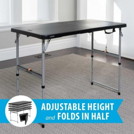 Lifetime 4 Foot Rectangle Fold-in-Half Adjustable Table, Indoor/Outdoor, Light Commercial, Black (80869)