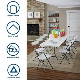 COSCO Deluxe 8 foot x 30 inch Fold-in-Half Blow Molded Folding Table, White