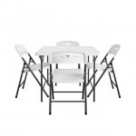 COSCO XL 5-Piece Folding Indoor/Outdoor Dining Set w/ 36" Fold-in-Half Card Table w/ Handle, White