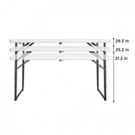 COSCO 4 ft. Centerfold Blow Mold Utility Table, Adjustable Height, White