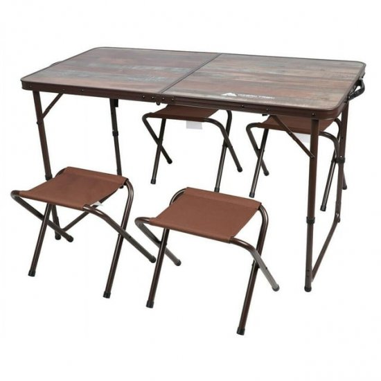 Ozark Trail Durable Steel and Aluminum Table and Stools, Open Dims 19.29\"x 24.6\", Brown