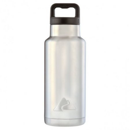 Ozark Trail 36 oz Double-Wall Vacuum-Sealed Stainless-Steel Insulated Water Bottle with Wide Mouth Lid, Silver & Black