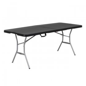 Lifetime 6 Foot Rectangle Fold-In-Half Table, Indoor/Outdoor, Light Commercial Grade, Black (80788)