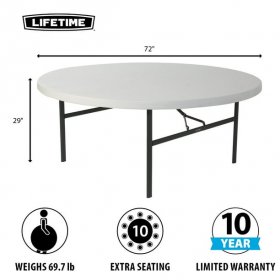 Lifetime 72 inch Round Table, Indoor/Outdoor Commercial Grade, White Granite (22673)