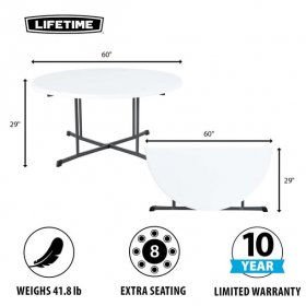 Lifetime 60 in. Commercial Round Fold-In-Half Table (White Granite)