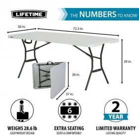 Lifetime 6 Foot Rectangle Fold-in-Half Table, Commercial Grade, White Granite (25011)