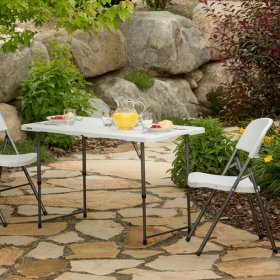 Lifetime 4 Foot Fold-in-Half Adjustable Height Table, Indoor/Outdoor Essential, White (80509)