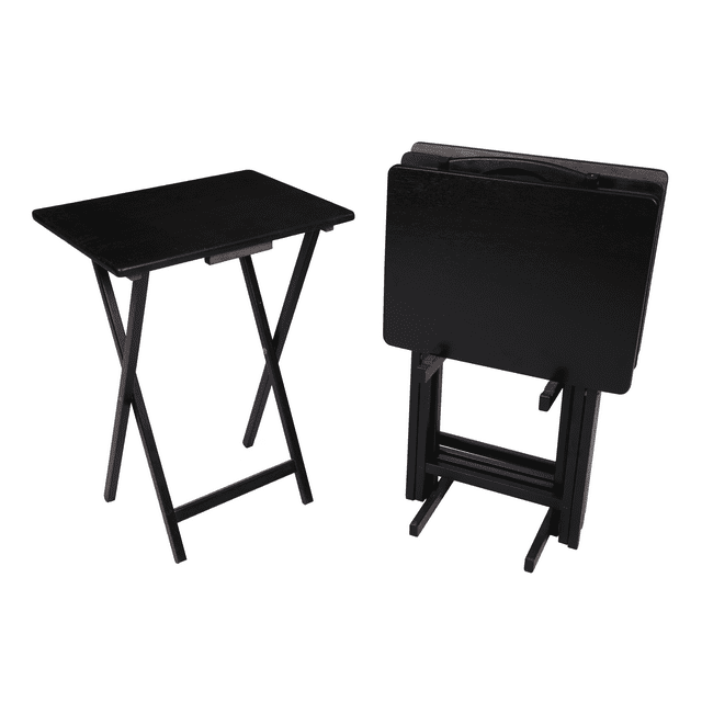 Mainstays Indoor Folding Table Set of 4 in Black L19 x W15 x H26 inches. 4 Tables+1 Rack Stand.