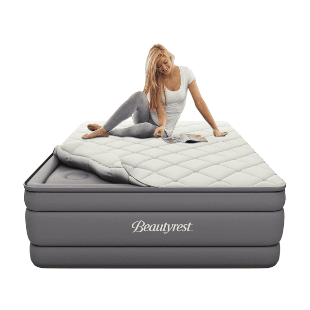 Beautyrest 20\" Cushion Aire Quilted Removable Pillow Top Air Bed Mattress with Built-in Pump Queen